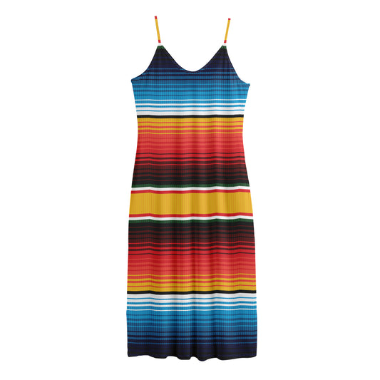 Ethnic Serape Blanket Pattern Print Jersey Midi Cami Dress
