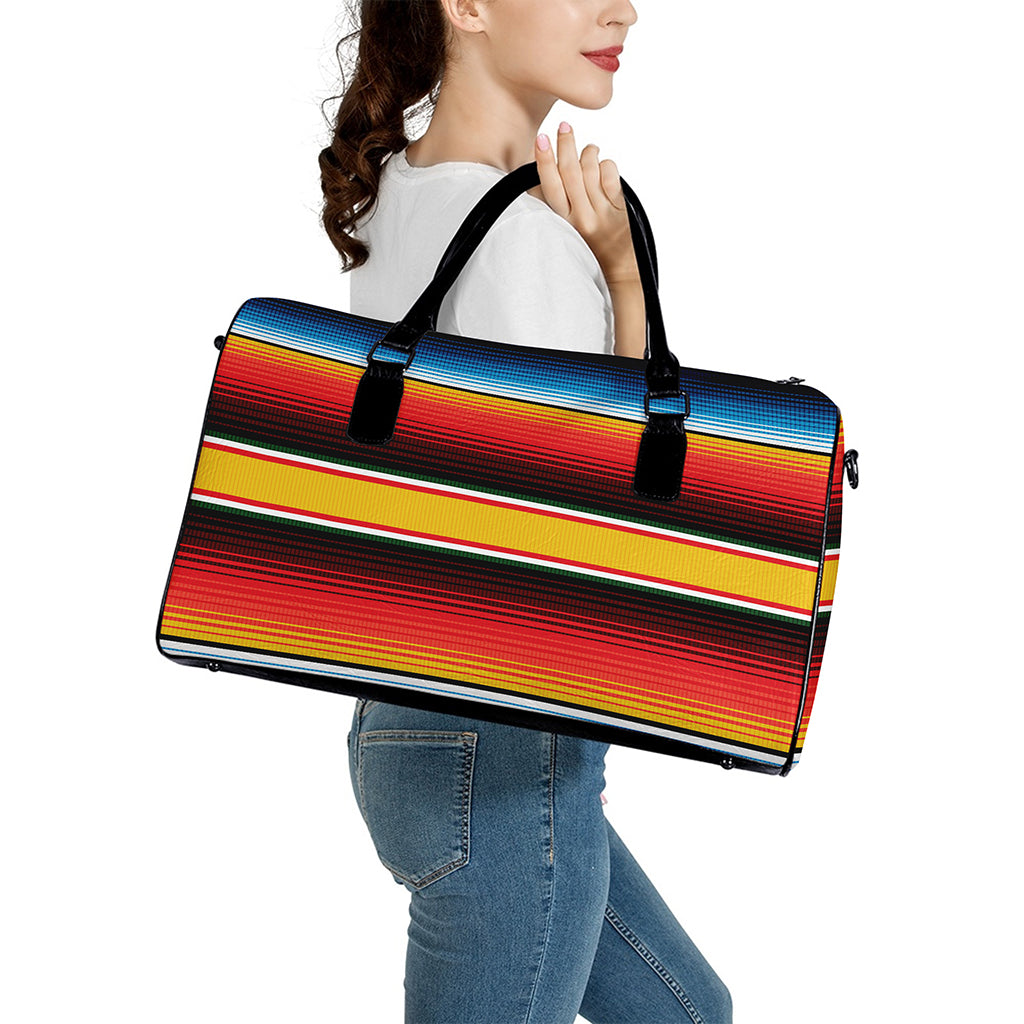 Ethnic Serape Blanket Pattern Print Leather Duffle Bag