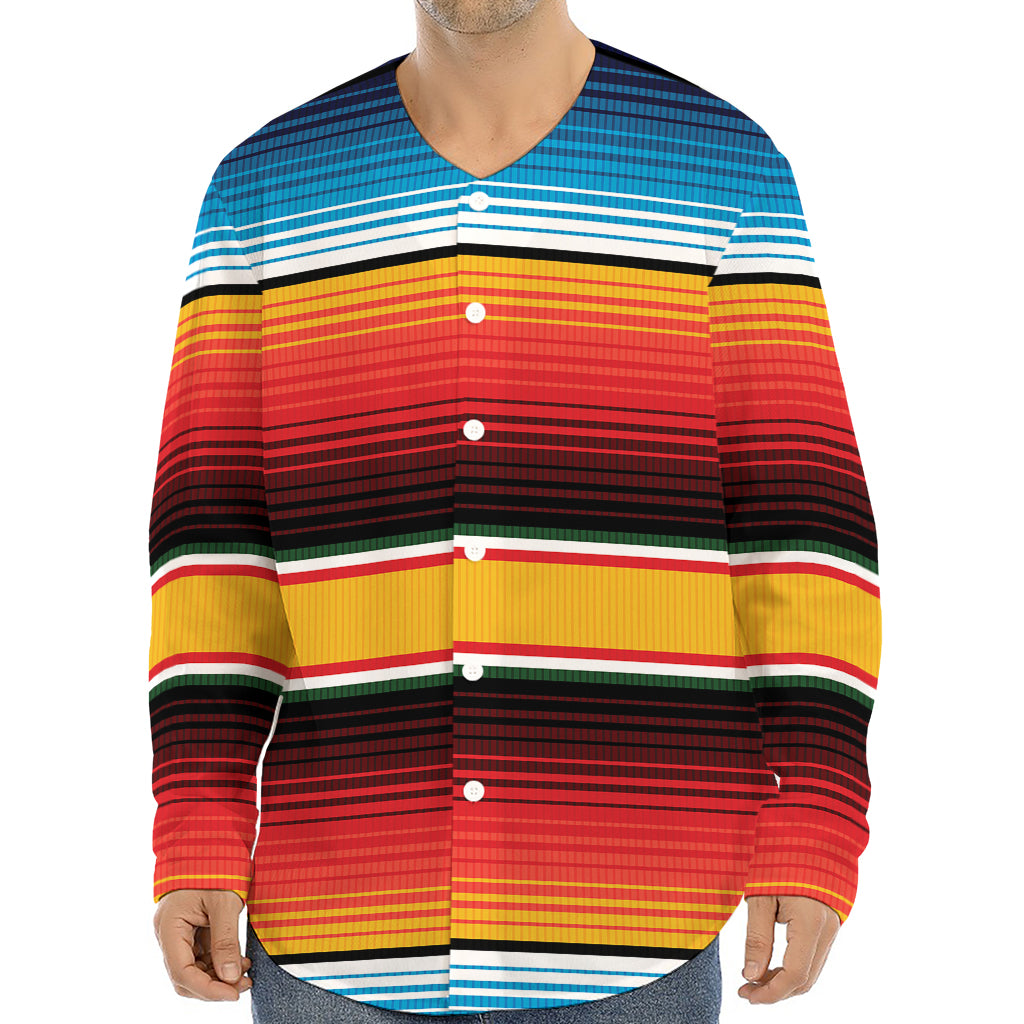 Ethnic Serape Blanket Pattern Print Long Sleeve Baseball Jersey