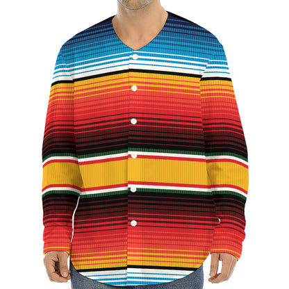 Ethnic Serape Blanket Pattern Print Long Sleeve Baseball Jersey