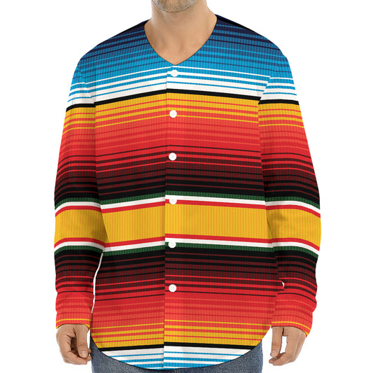 Ethnic Serape Blanket Pattern Print Long Sleeve Baseball Jersey