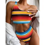 Ethnic Serape Blanket Pattern Print One Shoulder Bikini Top