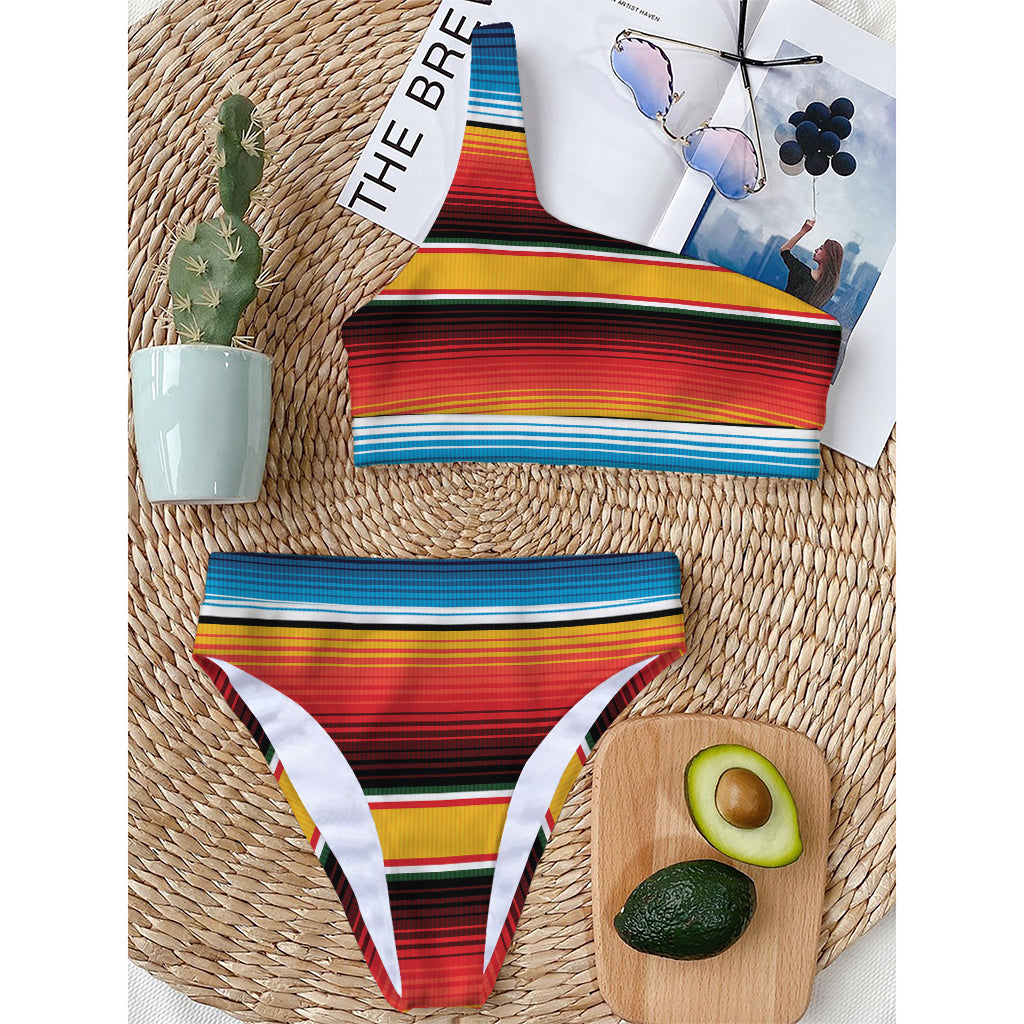 Ethnic Serape Blanket Pattern Print One Shoulder Bikini Top