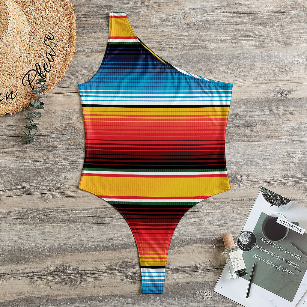 Ethnic Serape Blanket Pattern Print One Shoulder Bodysuit