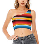Ethnic Serape Blanket Pattern Print One Shoulder Crop Top