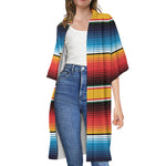 Ethnic Serape Blanket Pattern Print Open Front Beach Cover Up