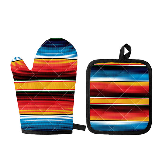 Ethnic Serape Blanket Pattern Print Oven Mitt And Pot Holder Set