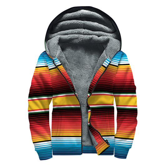Ethnic Serape Blanket Pattern Print Sherpa Lined Zip Up Hoodie