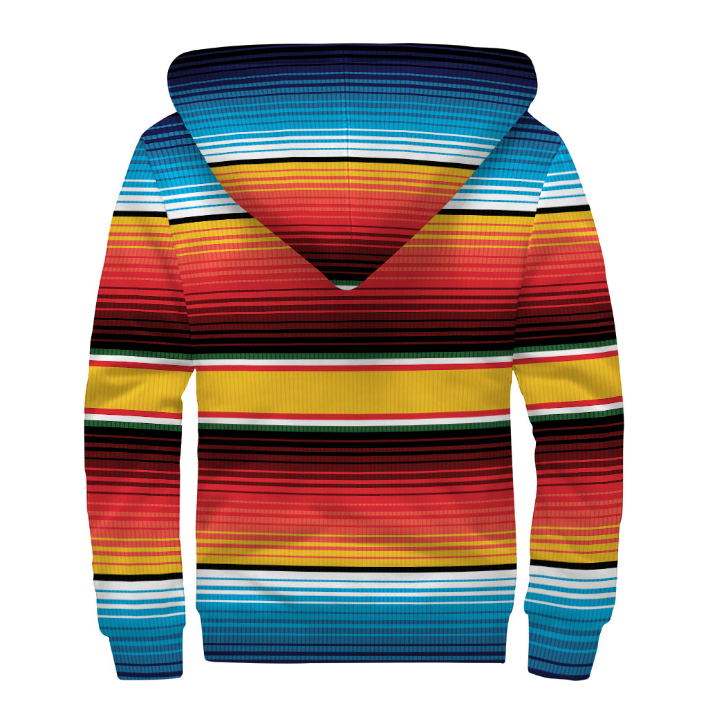 Ethnic Serape Blanket Pattern Print Sherpa Lined Zip Up Hoodie