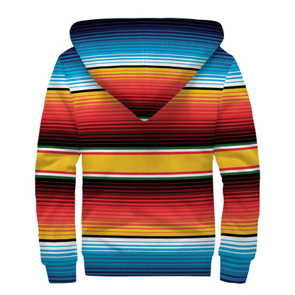 Ethnic Serape Blanket Pattern Print Sherpa Lined Zip Up Hoodie