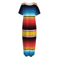 Ethnic Serape Blanket Pattern Print Short Sleeve Long Nightdress