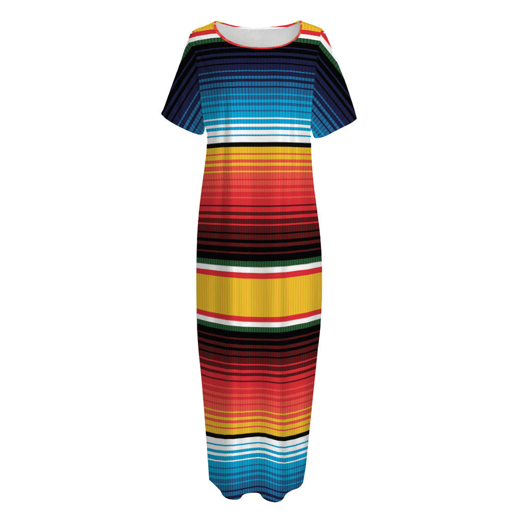 Ethnic Serape Blanket Pattern Print Short Sleeve Long Nightdress