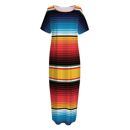Ethnic Serape Blanket Pattern Print Short Sleeve Long Nightdress