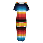 Ethnic Serape Blanket Pattern Print Short Sleeve Long Nightdress