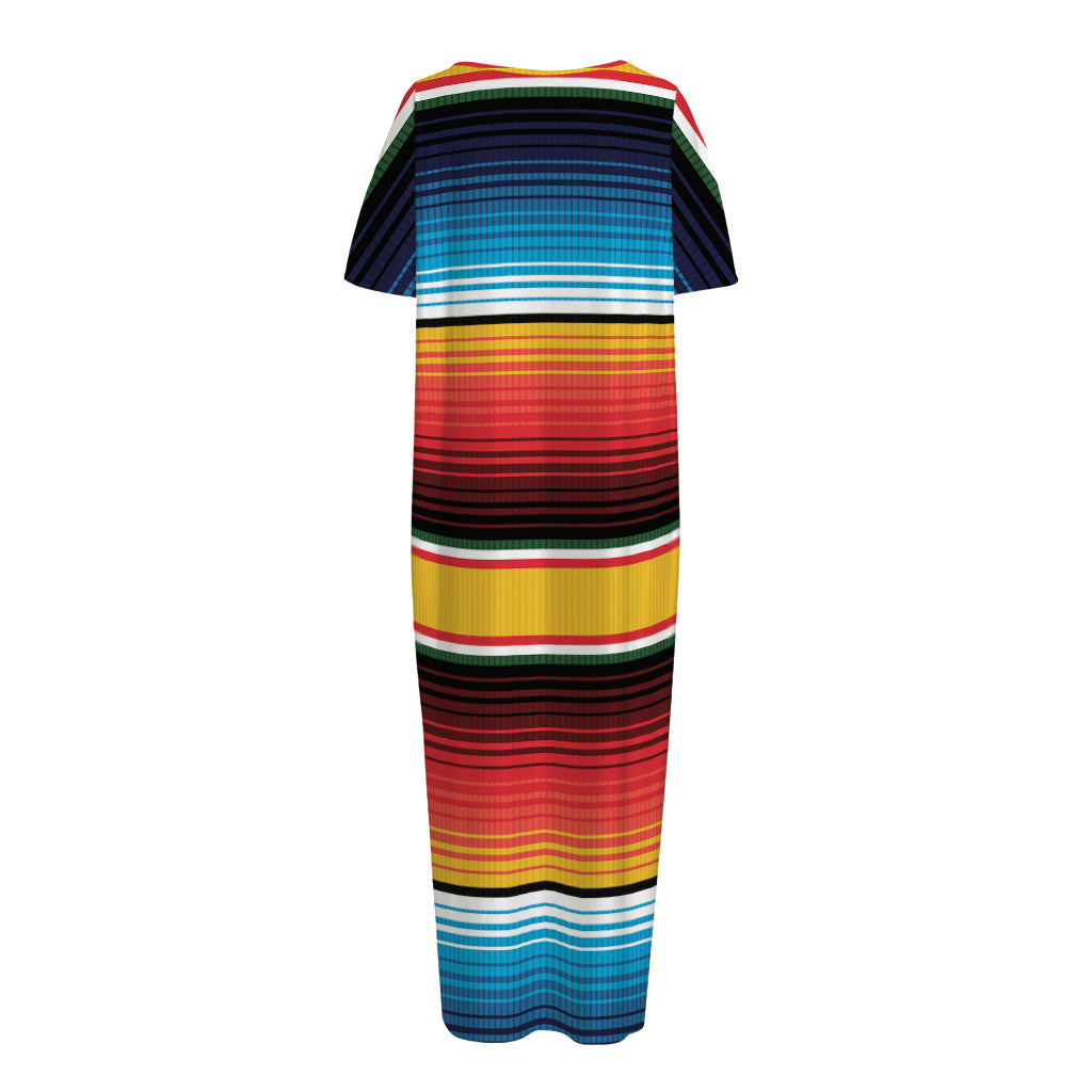 Ethnic Serape Blanket Pattern Print Short Sleeve Long Nightdress