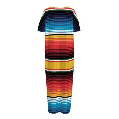Ethnic Serape Blanket Pattern Print Short Sleeve Long Nightdress