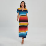 Ethnic Serape Blanket Pattern Print Short Sleeve Maxi Dress
