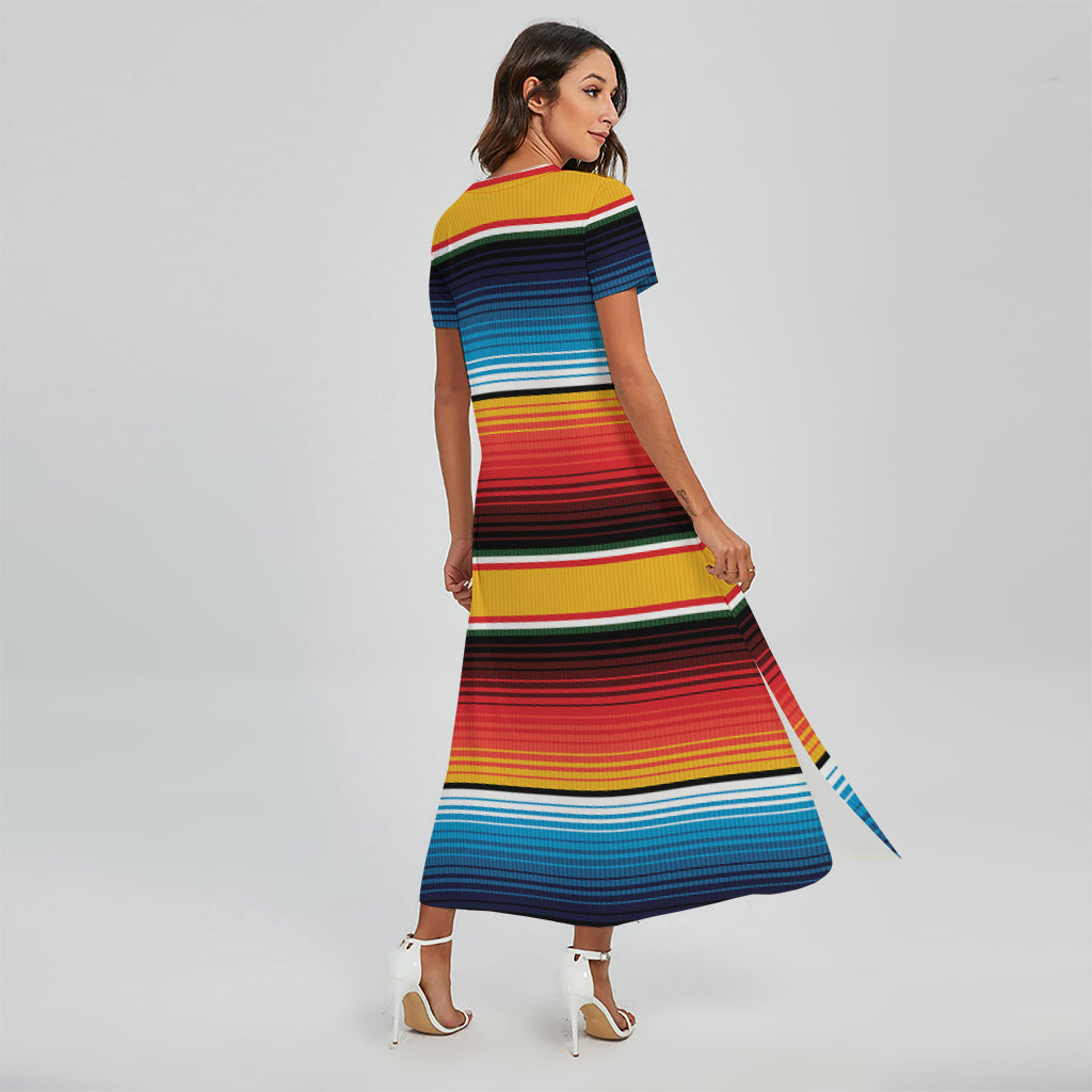 Ethnic Serape Blanket Pattern Print Short Sleeve Maxi Dress