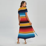 Ethnic Serape Blanket Pattern Print Short Sleeve Maxi Dress