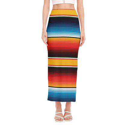 Ethnic Serape Blanket Pattern Print Side Slit Maxi Skirt