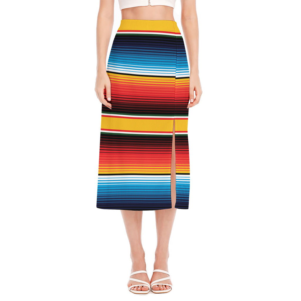 Ethnic Serape Blanket Pattern Print Side Slit Midi Skirt