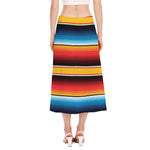 Ethnic Serape Blanket Pattern Print Side Slit Midi Skirt