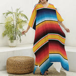 Ethnic Serape Blanket Pattern Print Silk V-Neck Kaftan Dress