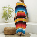 Ethnic Serape Blanket Pattern Print Silk V-Neck Kaftan Dress