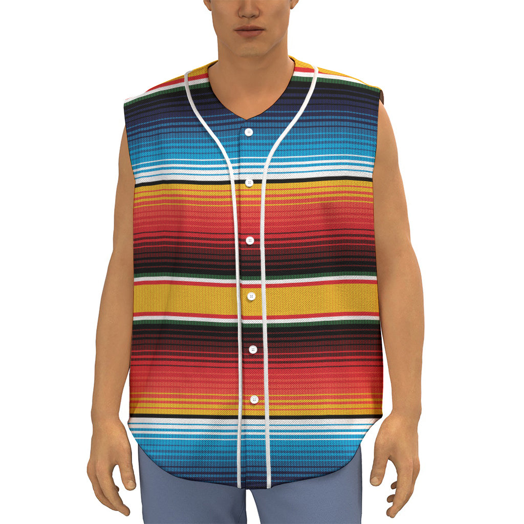 Ethnic Serape Blanket Pattern Print Sleeveless Baseball Jersey