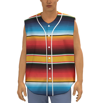 Ethnic Serape Blanket Pattern Print Sleeveless Baseball Jersey