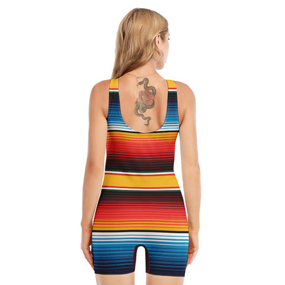 Ethnic Serape Blanket Pattern Print Sleeveless One Piece Swimsuit