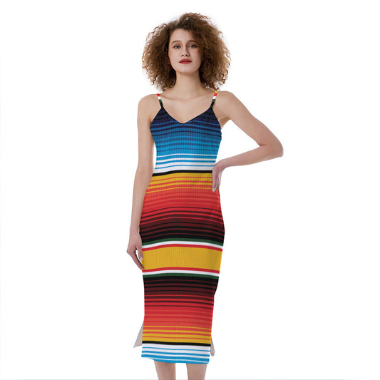 Ethnic Serape Blanket Pattern Print Slim Fit Midi Cami Dress