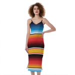 Ethnic Serape Blanket Pattern Print Slim Fit Midi Cami Dress
