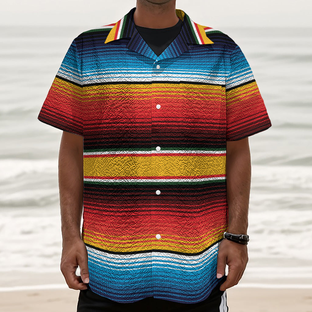 Ethnic Serape Blanket Pattern Print Textured Short Sleeve Shirt