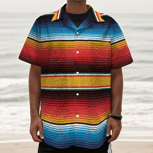 Ethnic Serape Blanket Pattern Print Textured Short Sleeve Shirt