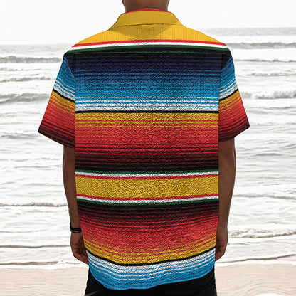 Ethnic Serape Blanket Pattern Print Textured Short Sleeve Shirt