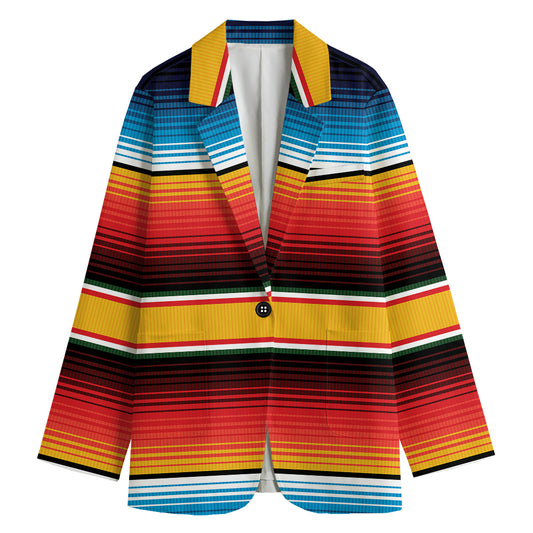 Ethnic Serape Blanket Pattern Print Women's Cotton Blazer