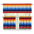 Ethnic Serape Blanket Stripe Print 3 Piece Kitchen Curtains