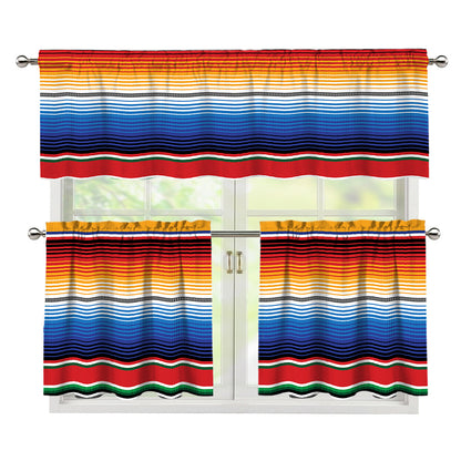 Ethnic Serape Blanket Stripe Print 3 Piece Kitchen Curtains
