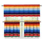 Ethnic Serape Blanket Stripe Print 3 Piece Kitchen Curtains
