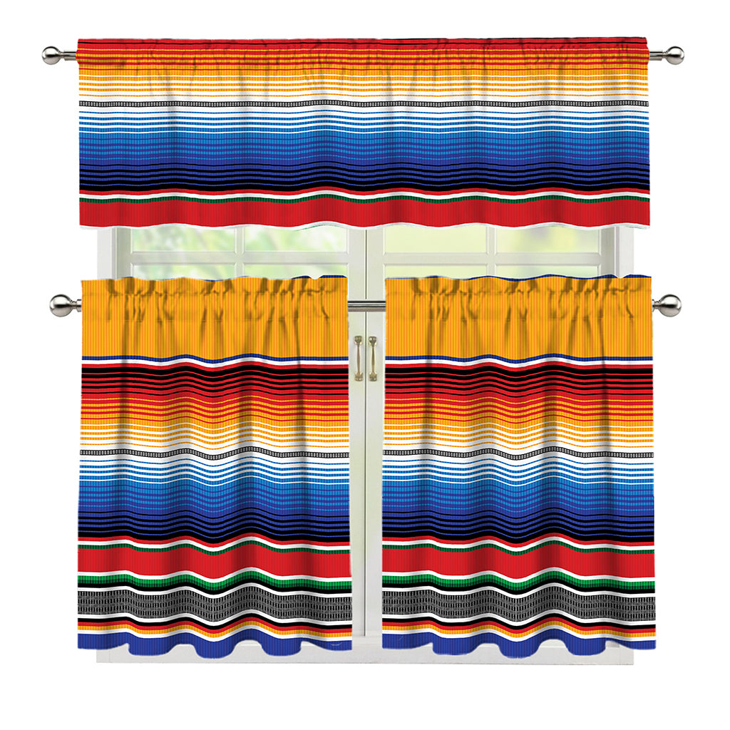 Ethnic Serape Blanket Stripe Print 3 Piece Kitchen Curtains