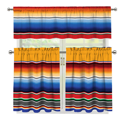 Ethnic Serape Blanket Stripe Print 3 Piece Kitchen Curtains