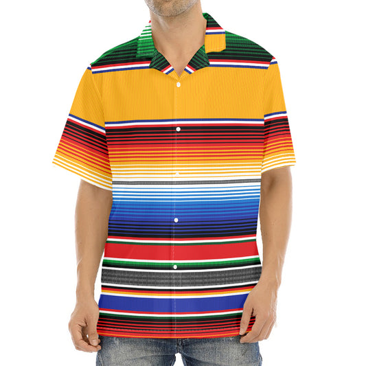 Ethnic Serape Blanket Stripe Print Aloha Shirt