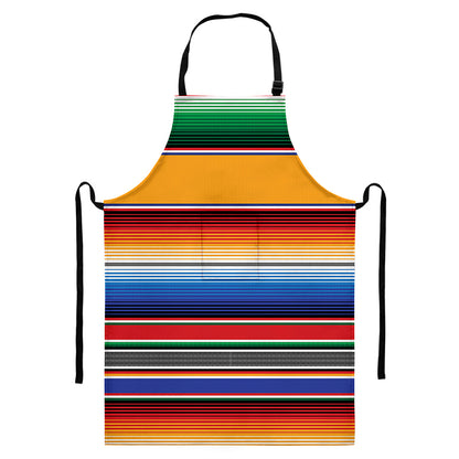 Ethnic Serape Blanket Stripe Print Bib Apron With Pocket