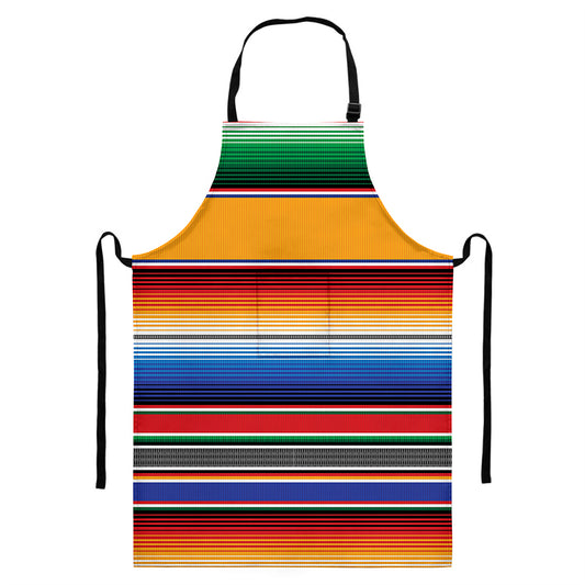 Ethnic Serape Blanket Stripe Print Bib Apron With Pocket