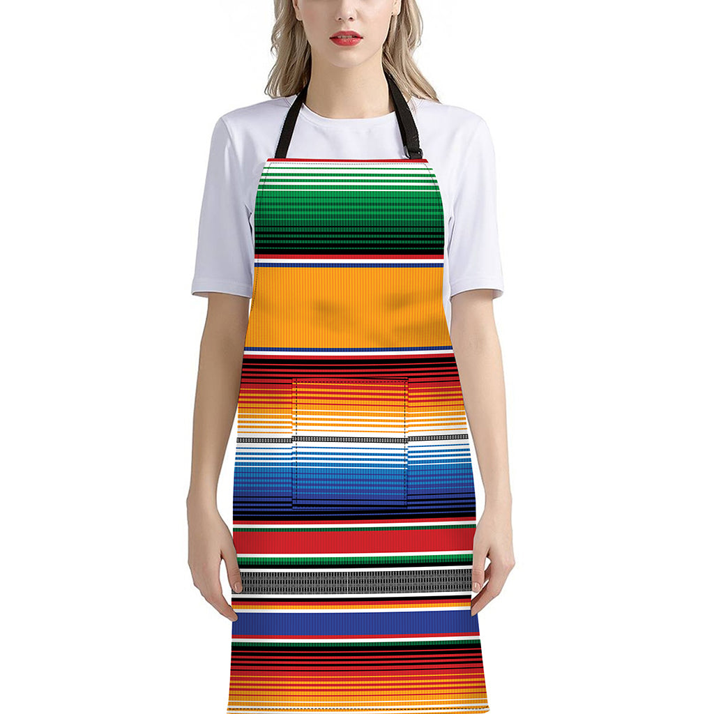 Ethnic Serape Blanket Stripe Print Bib Apron With Pocket
