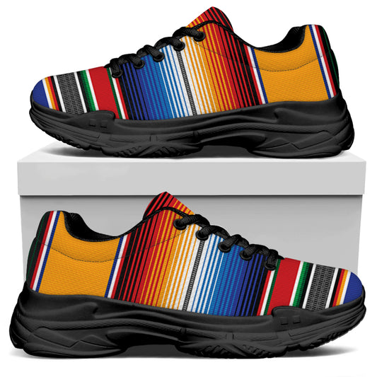 Ethnic Serape Blanket Stripe Print Black Chunky Shoes