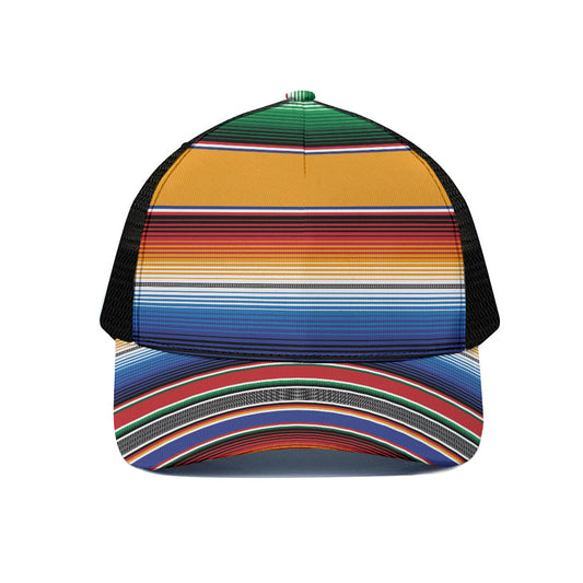 Ethnic Serape Blanket Stripe Print Black Mesh Trucker Cap