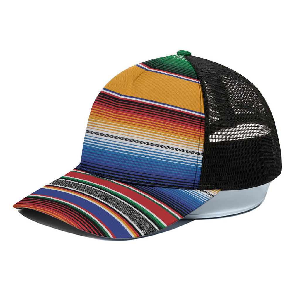 Ethnic Serape Blanket Stripe Print Black Mesh Trucker Cap
