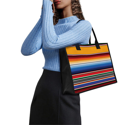Ethnic Serape Blanket Stripe Print Canvas Tote Bag